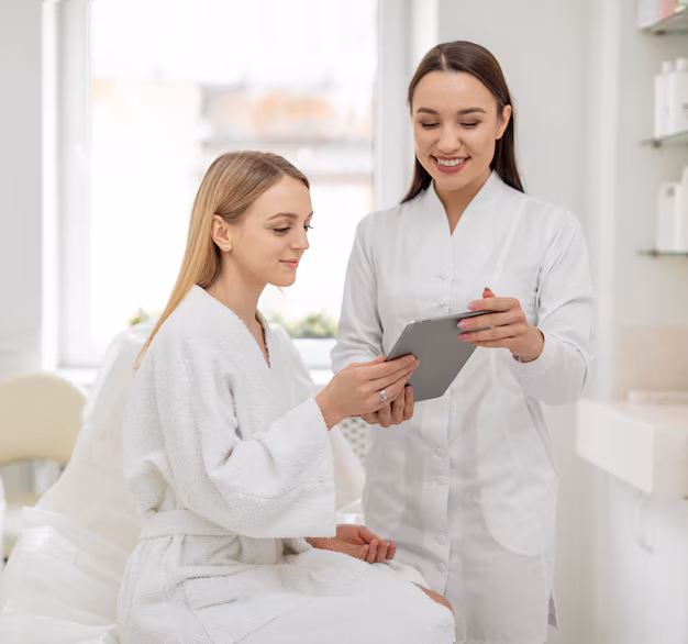 Provider consulting with a patient